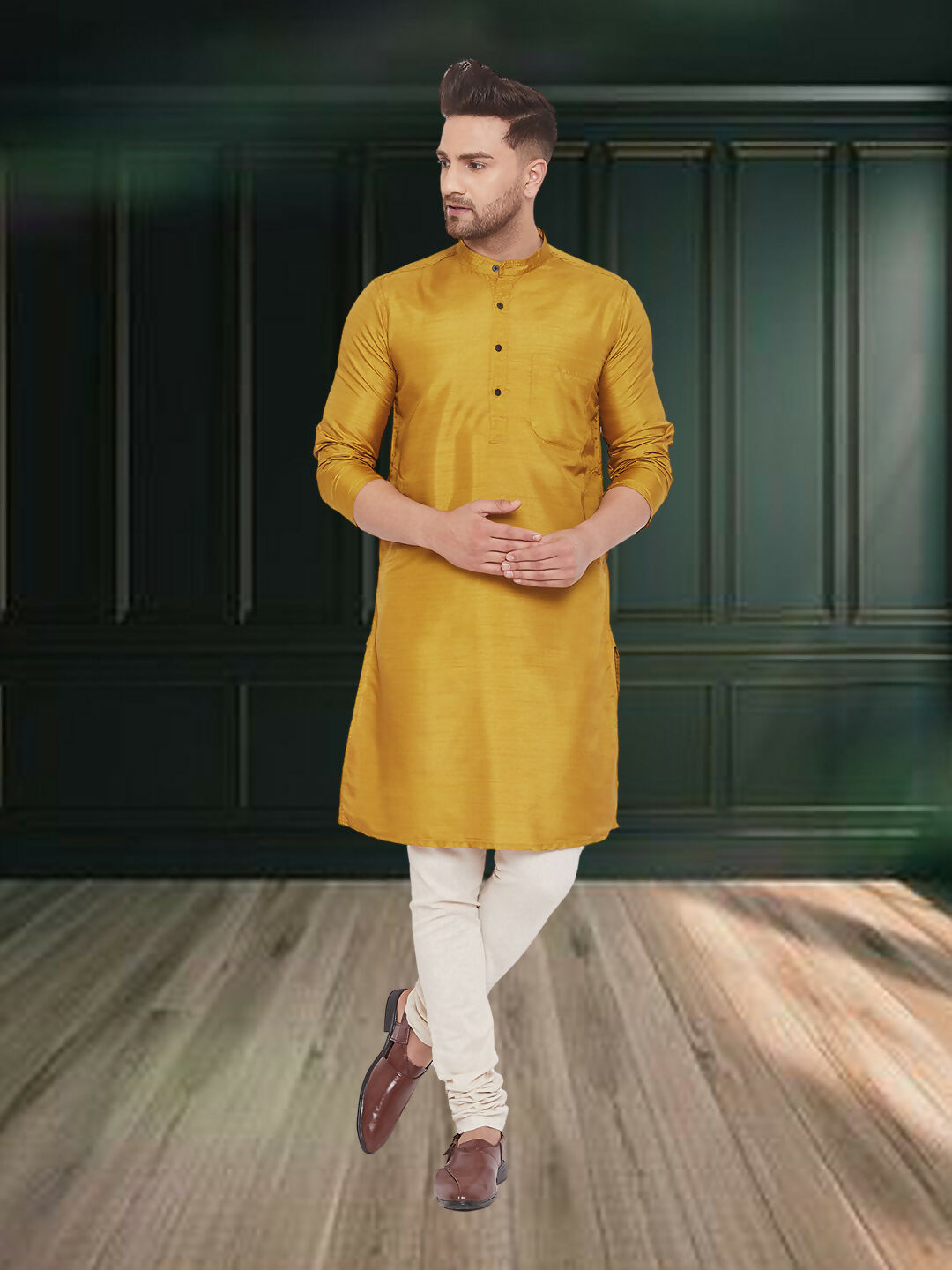 Even Apparels Men's Art Silk Beige Kurta