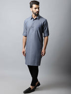 Even Apparels Grey Color Pure Cotton Solid Men's Kurta With Shirt Collar (MMS149) - Distacart
