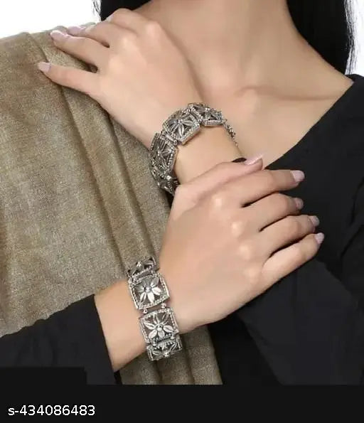 Tehzeeb Creations Women's Silver Plated Oxidised Bangle Set - Distacart