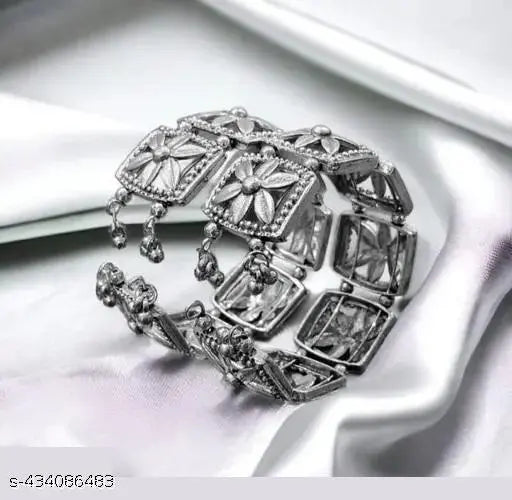 Tehzeeb Creations Women's Silver Plated Oxidised Bangle Set - Distacart