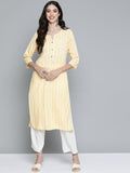 HERE&NOW Women Yellow & Off-White Printed Regular Kurta with Palazzos