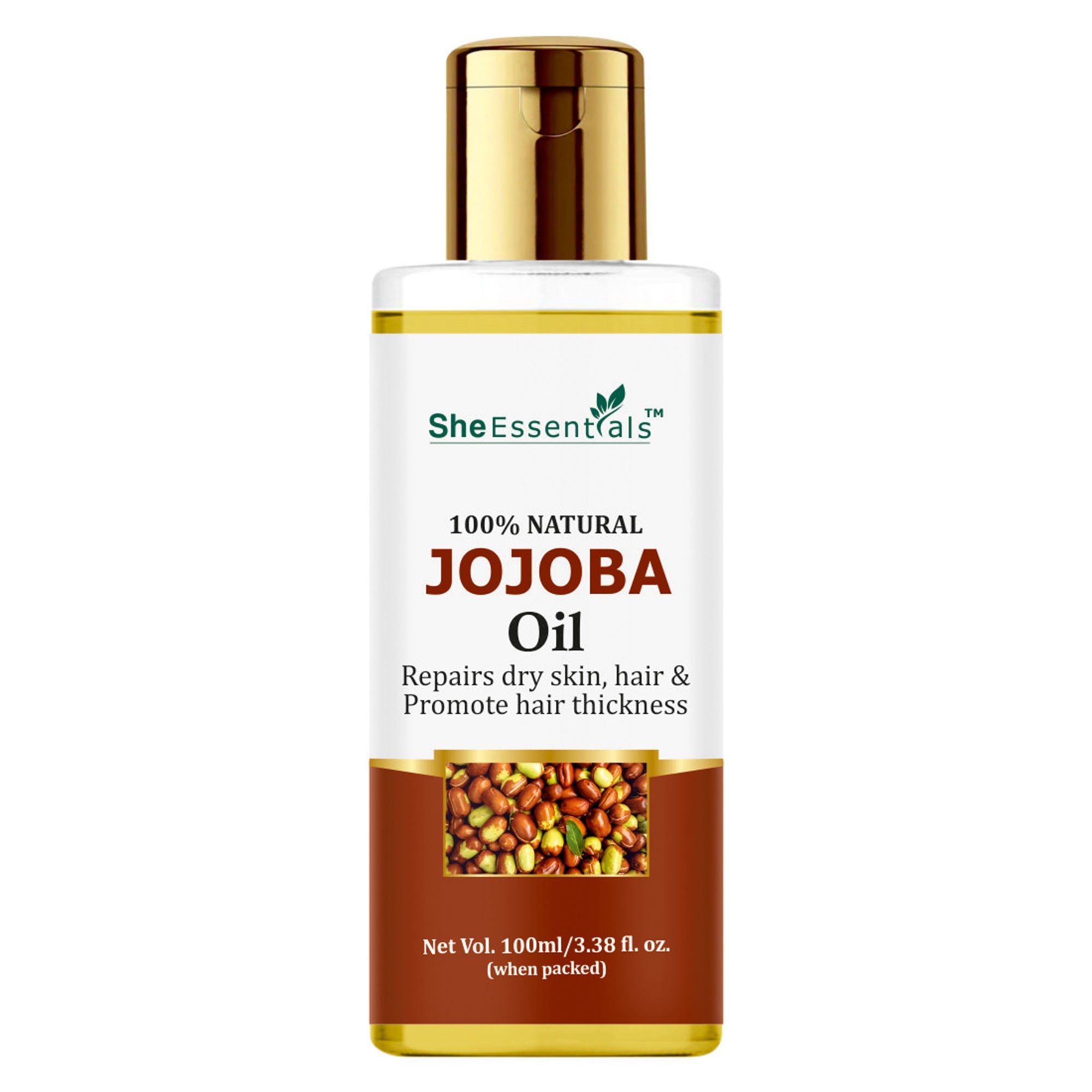 She Essentials Pure Cold Pressed Natural Unrefined Jojoba Oil For Face, Hair & Skin