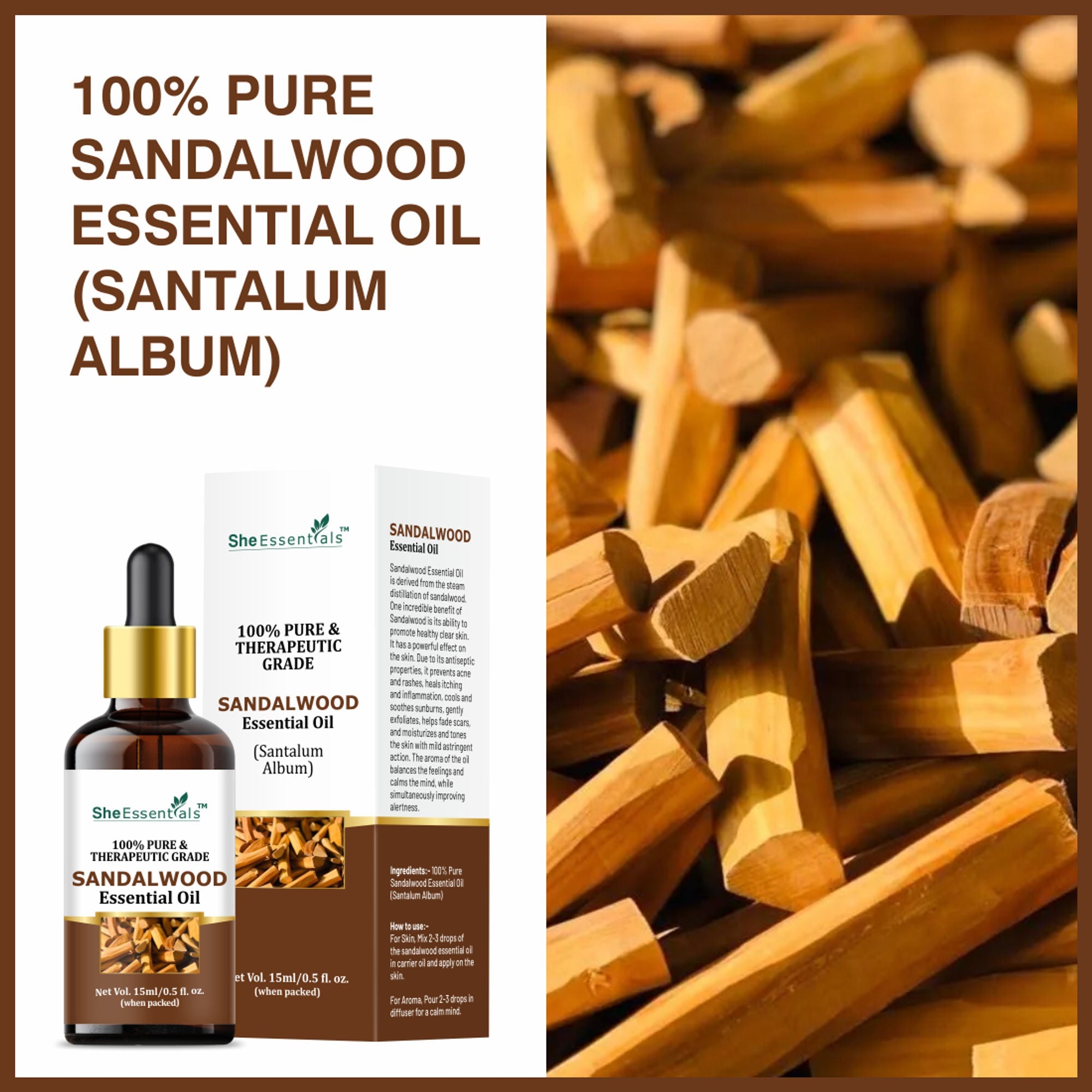 She Essentials Natural Sandalwood Essential Oil For Revitalizes Mind & Soul