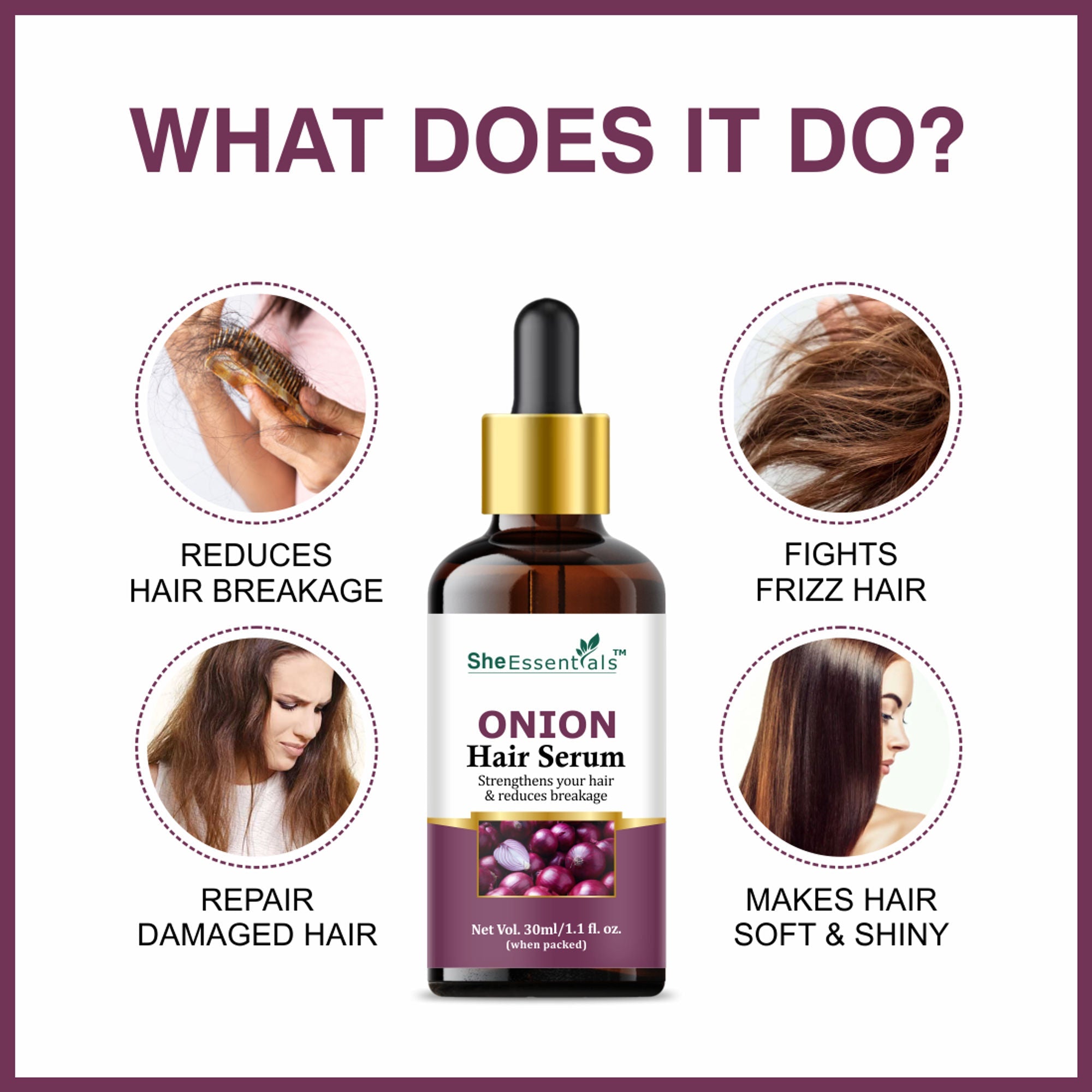 She Essentials Onion Hair Serum With Onion & Biotin For Strong Frizz - Free Hair