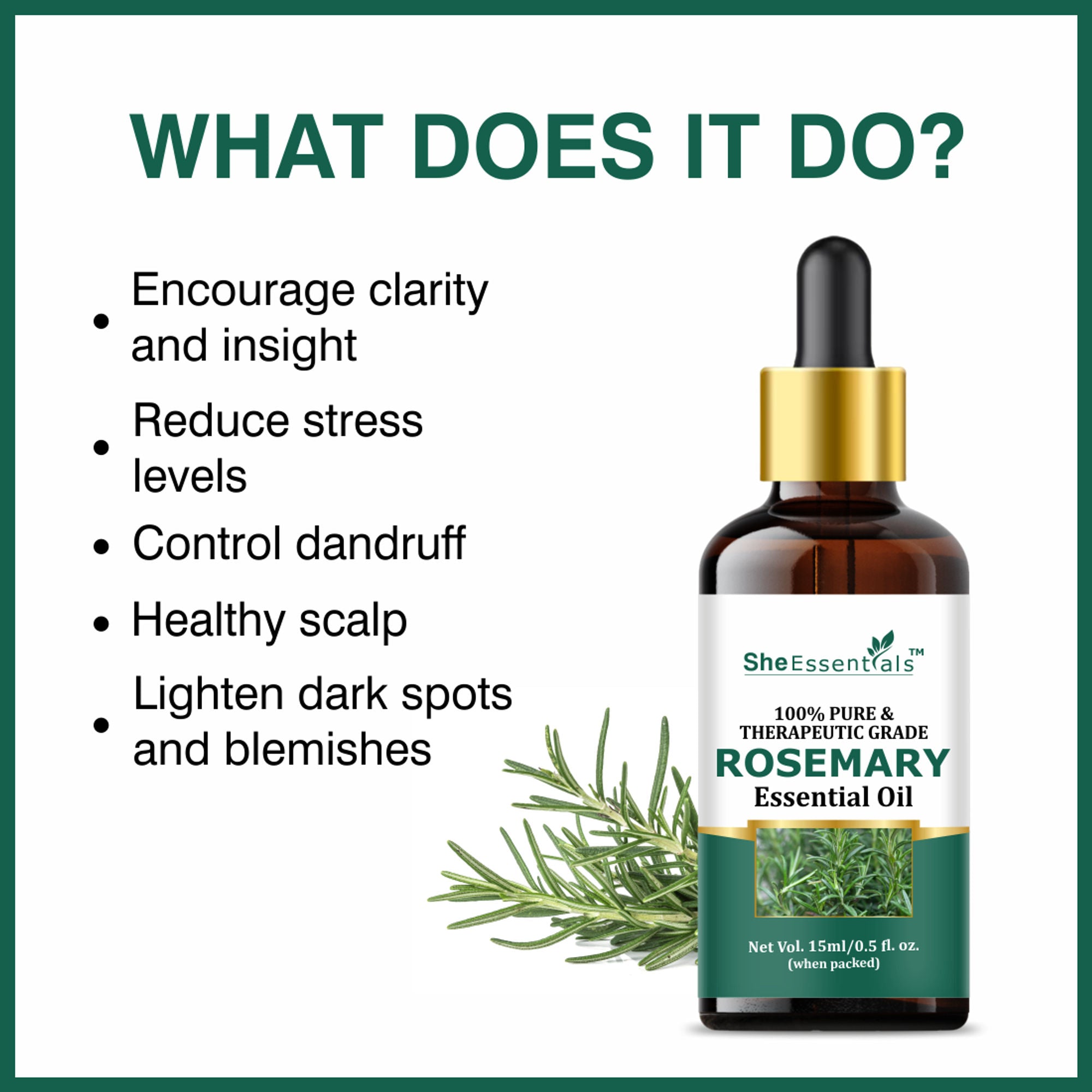 She Essentials Rosemary Essential Oil For Hair Growth & Longer Hair - 100% Pure & Natural
