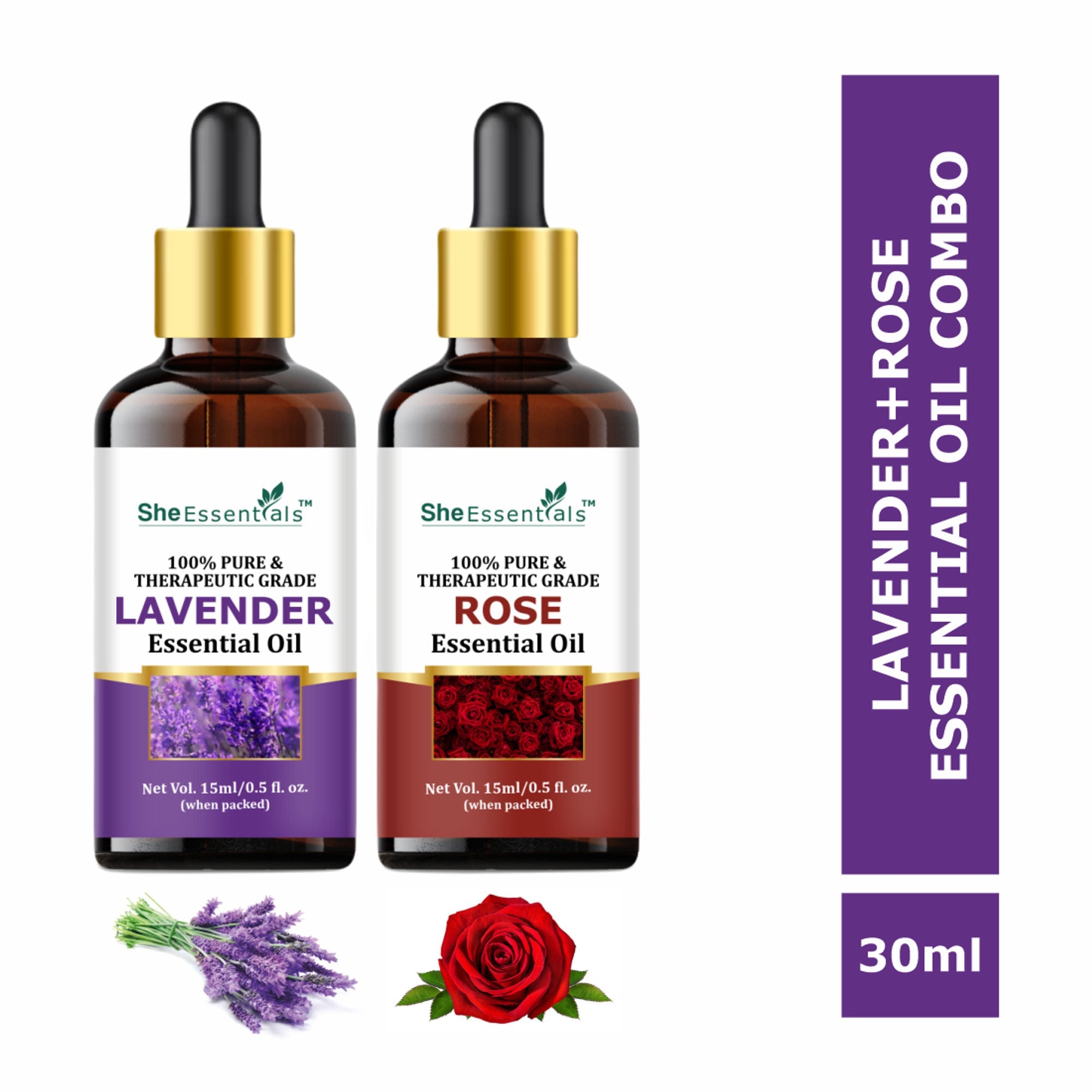 She Essentials Lavender & Rose Essential Oil Combo For Skincare & Haircare