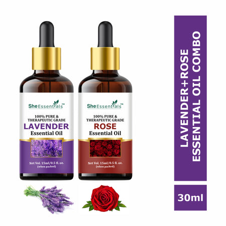 She Essentials Lavender & Rose Essential Oil Combo For Skincare & Haircare