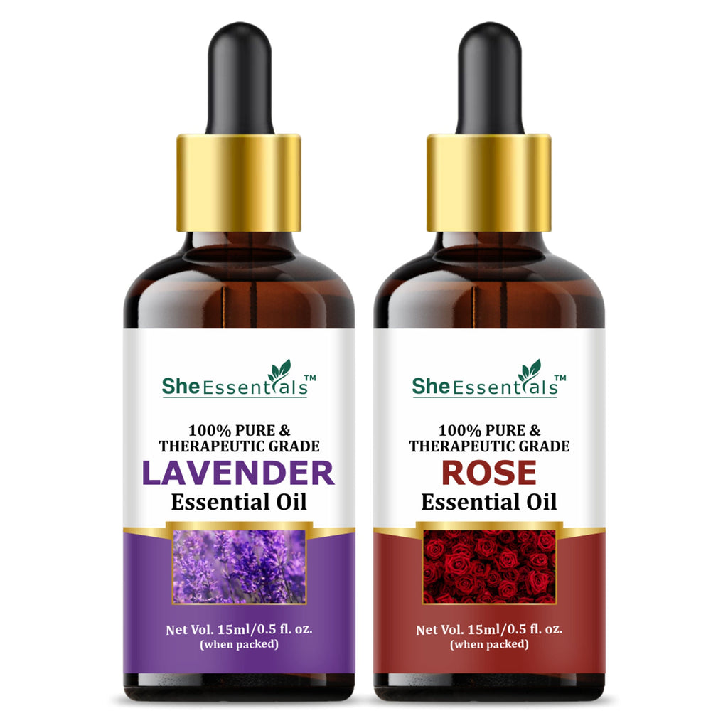 She Essentials Lavender & Rose Essential Oil Combo For Skincare & Haircare