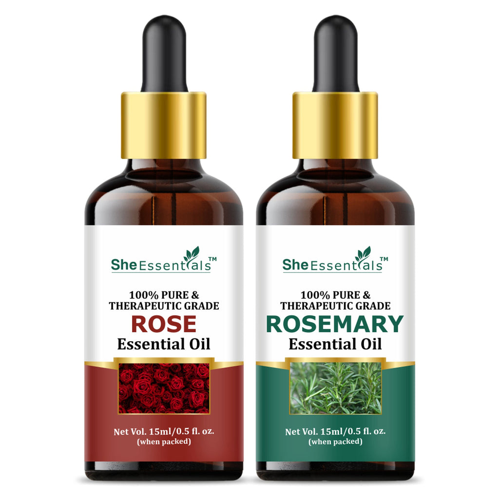 She Essentials Rose Oil & Rosemary Essential Oil Combo - Skincare & Haircare