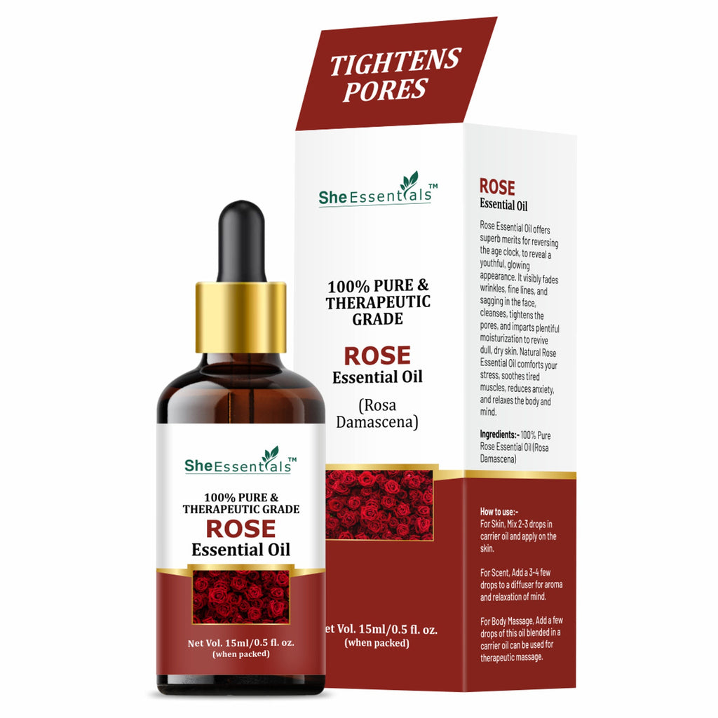 She Essentials Rose Essential Oil For Glowing & Brightening Skin - 100% Natural
