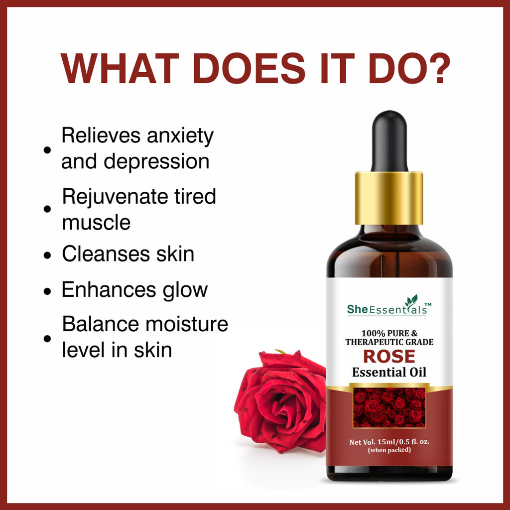 She Essentials Rose Essential Oil For Glowing & Brightening Skin - 100% Natural