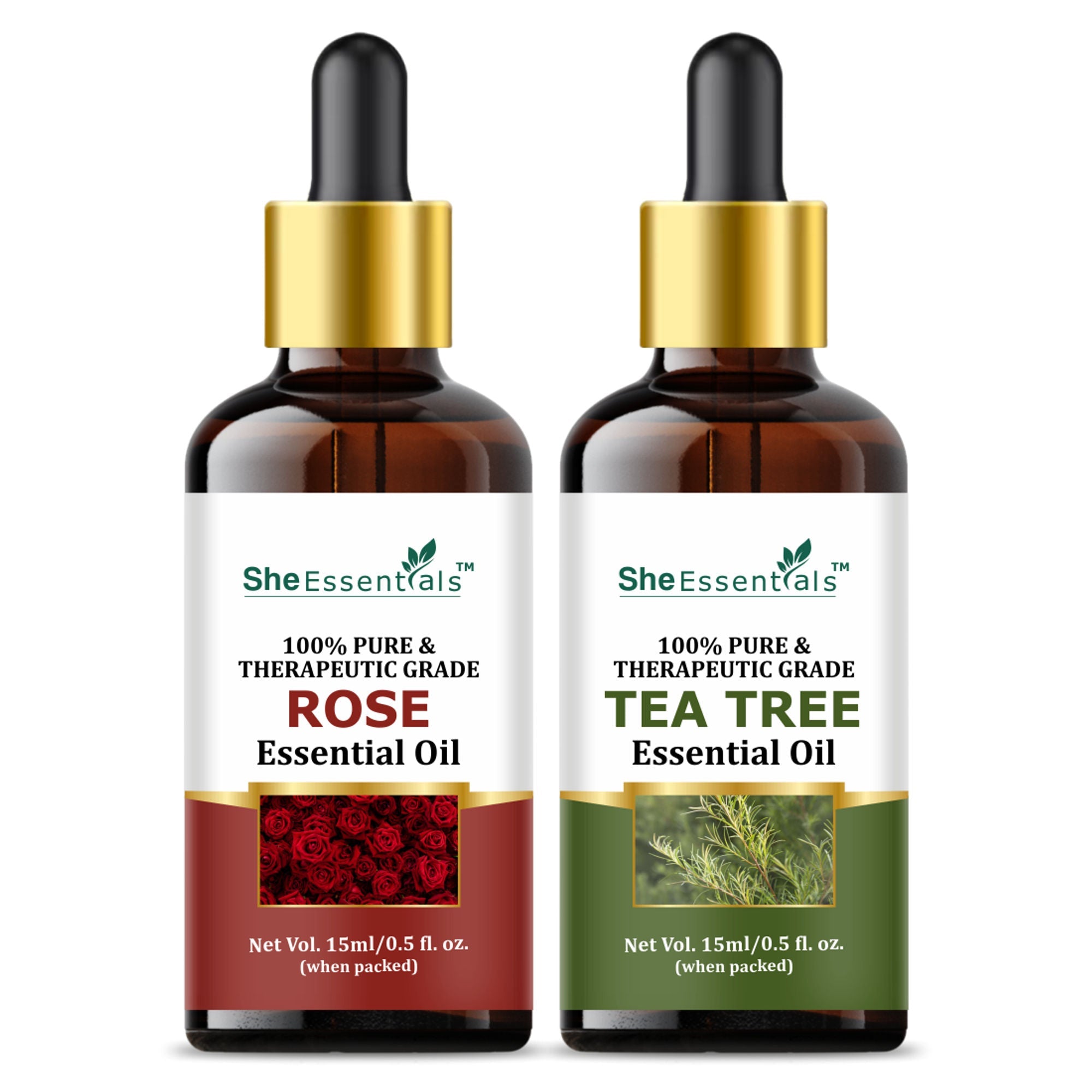 She Essentials Rose Oil & Tea Tree Essential Oil Combo - Hair & Skin