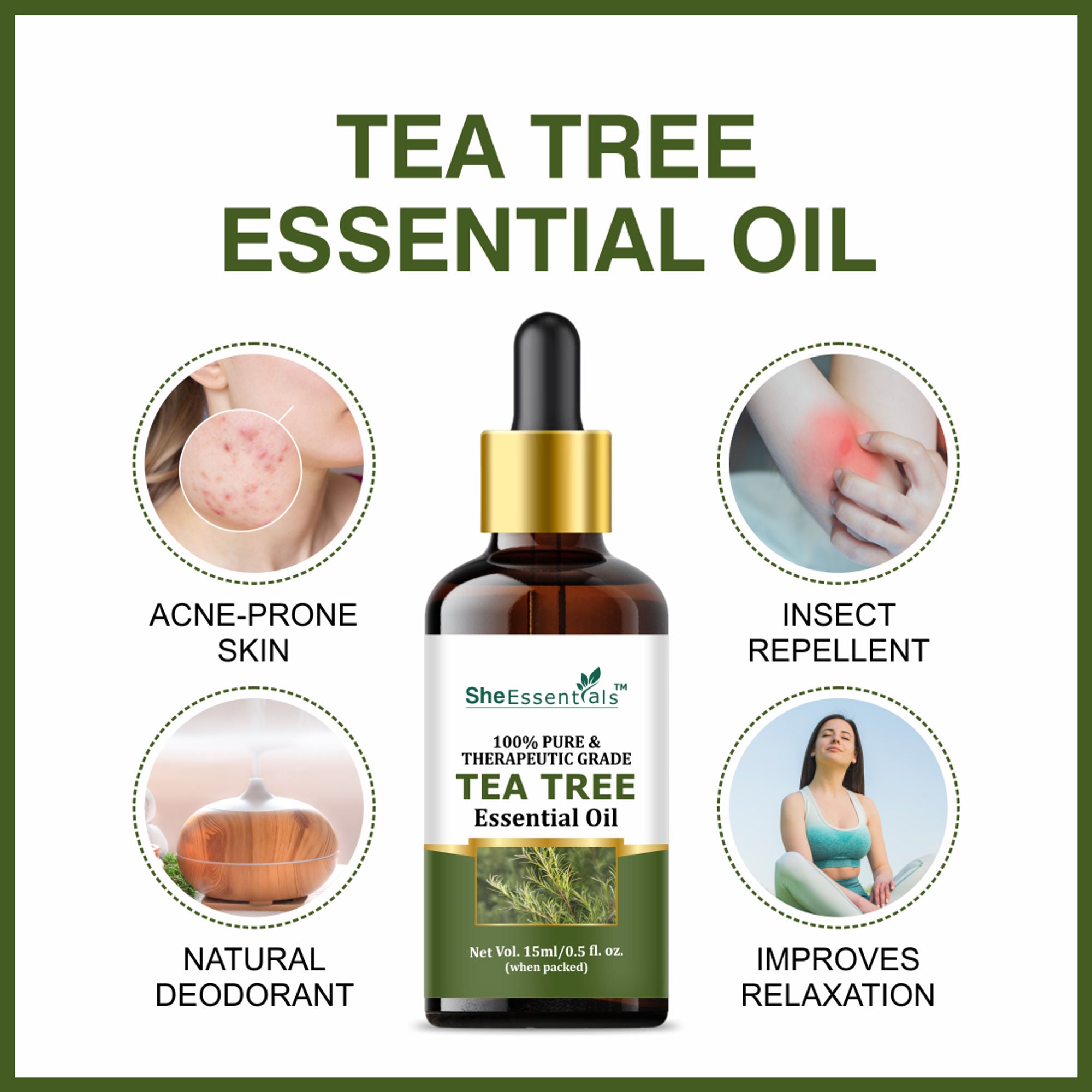 She Essentials Lavender Oil & Tea Tree Essential Oil Combo - Hair & Skincare