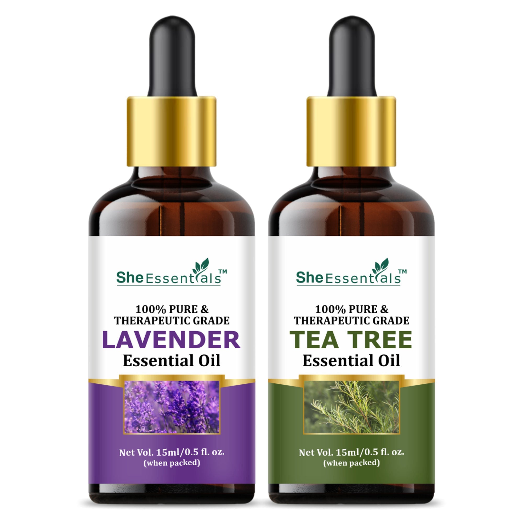 She Essentials Lavender Oil & Tea Tree Essential Oil Combo - Hair & Skincare