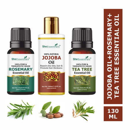 She Essentials Rosemary, Jojoba & Tea Tree Essential Oil For Hair Growth, Acne & Dandruff