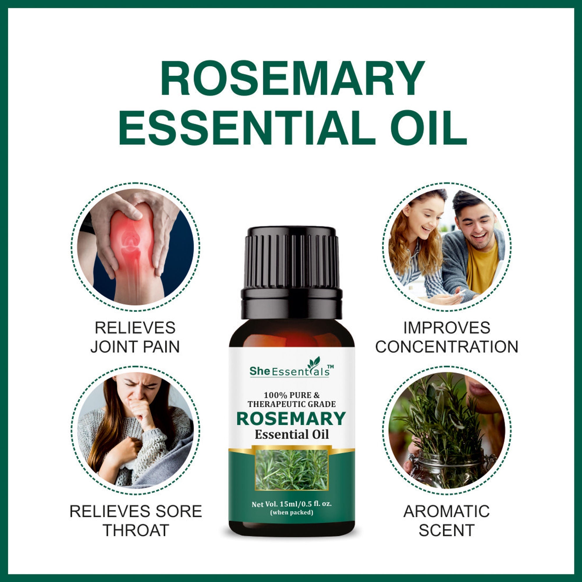 She Essentials Rosemary, Jojoba & Tea Tree Essential Oil For Hair Growth, Acne & Dandruff