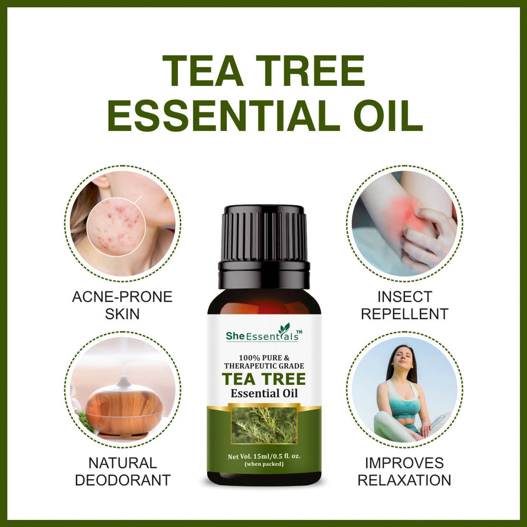 She Essentials Rosemary, Jojoba & Tea Tree Essential Oil For Hair Growth, Acne & Dandruff