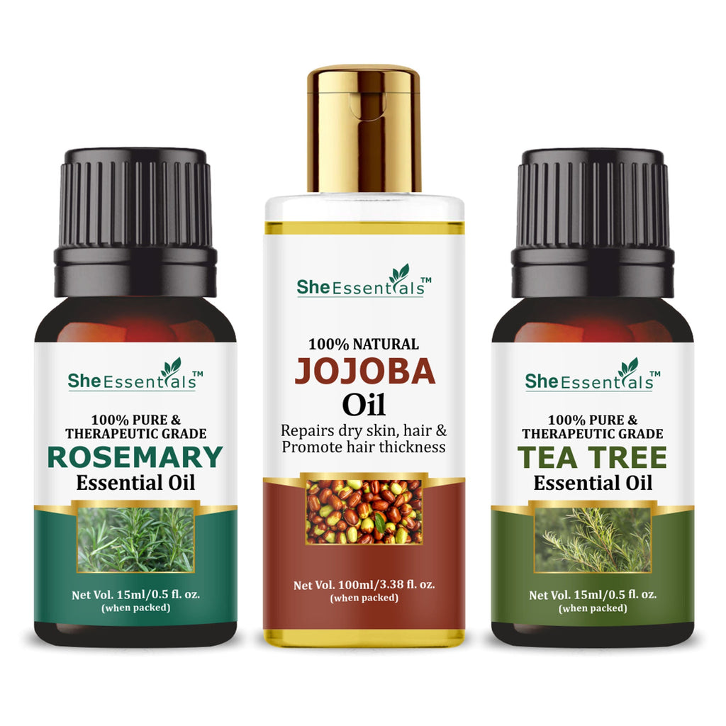 She Essentials Rosemary, Jojoba & Tea Tree Essential Oil For Hair Growth, Acne & Dandruff
