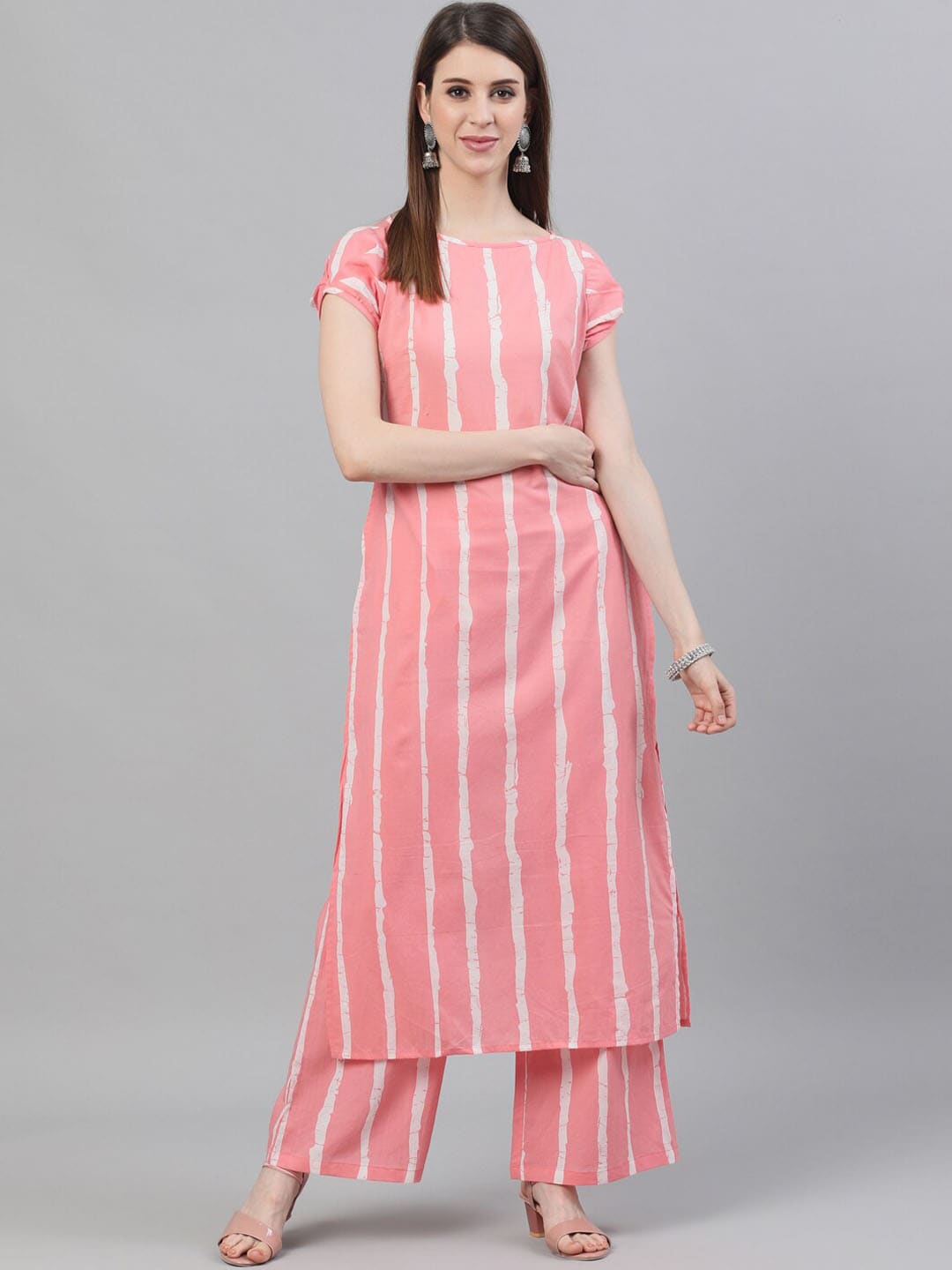 Aks Striped Pure Cotton Straight Kurta With Palazzos