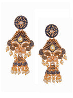 Shoshaa Blue & Gold-Toned Dome Shaped Jhumkas Earrings - Distacart