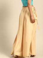 TAG 7 Women Beige Solid Flared Palazzos