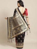 Saree Mall Black & Red Half & Half Printed Saree - Distacart