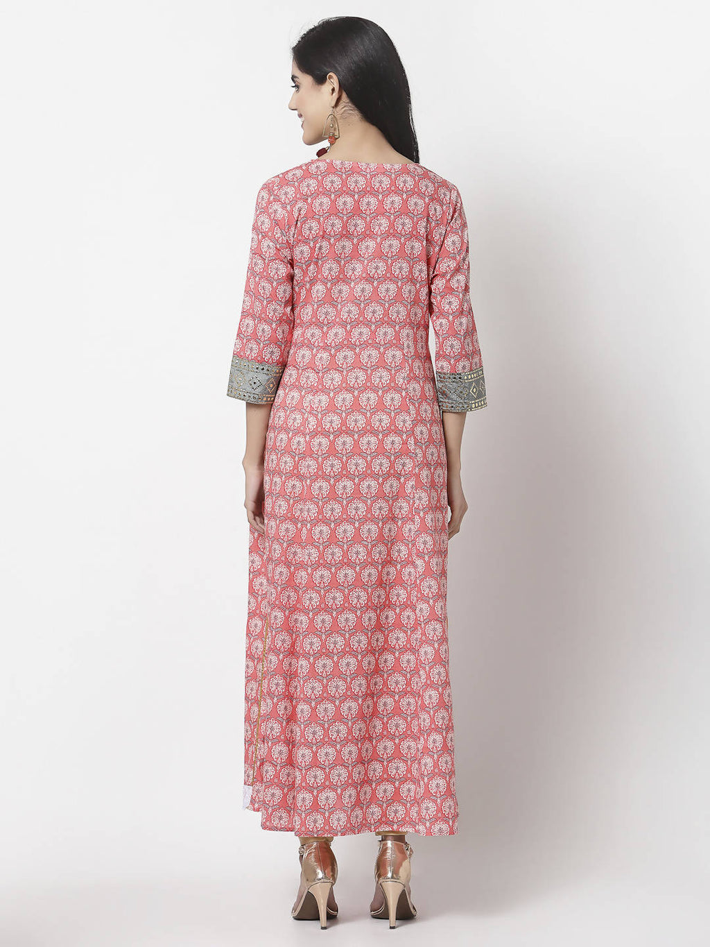 Myshka 3/4 Sleeve Pure Cotton Round Neck Printed Dress For Women