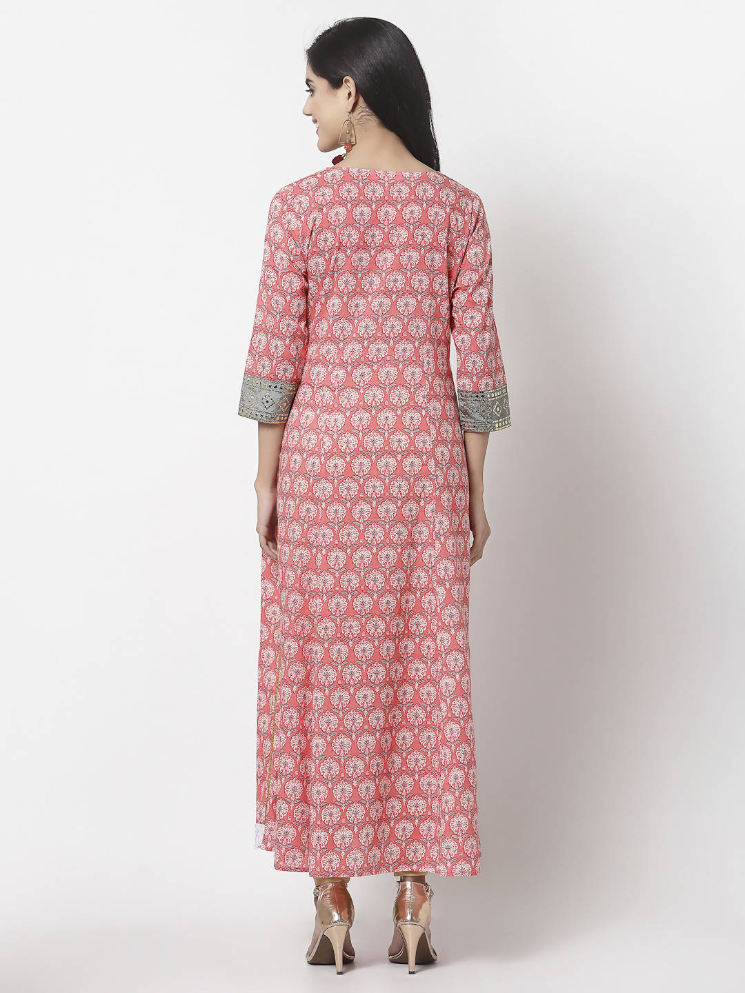 Myshka 3/4 Sleeve Pure Cotton Round Neck Printed Dress For Women