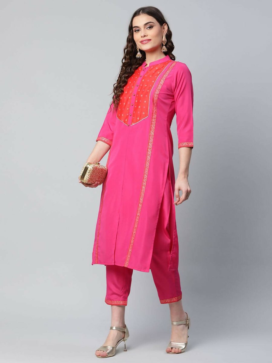 Ahalyaa Womens Pink Crepe Printed Kurta Pant Set - Distacart