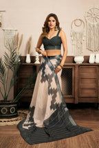 Joban Fashion White & Grey Ethnic Motifs Linen Ready To Wear Saree With Unstitched Blouse - Distacart