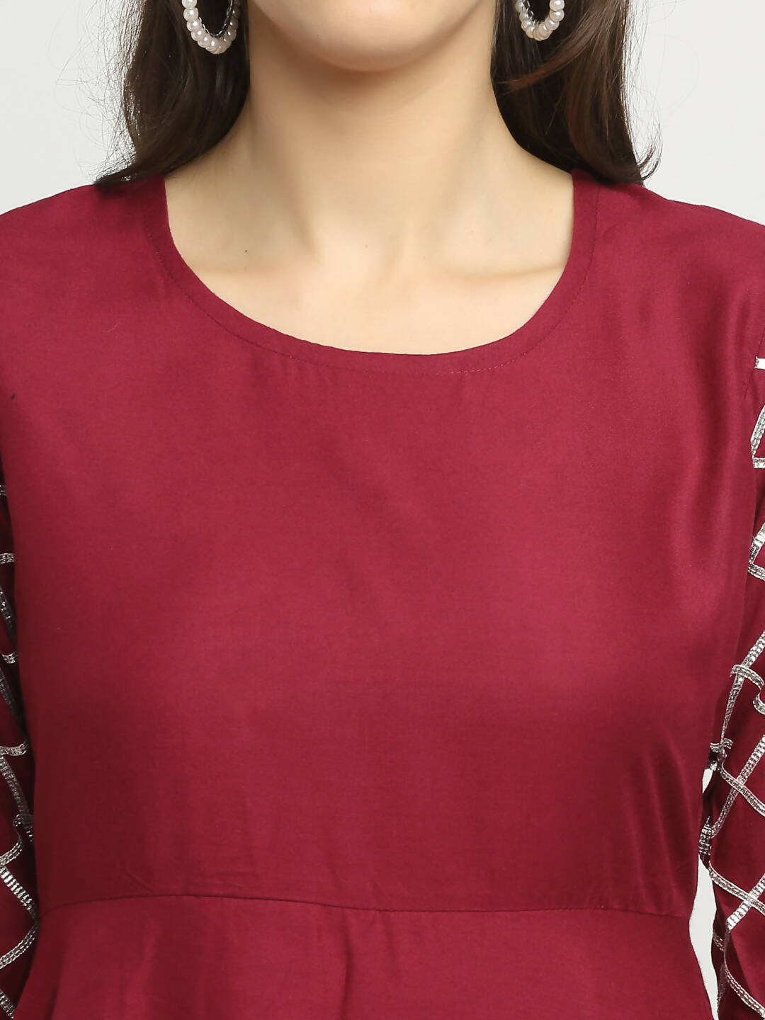 Rudra Bazaar Wine Lace Work Flared Kurti with Sharara - Distacart