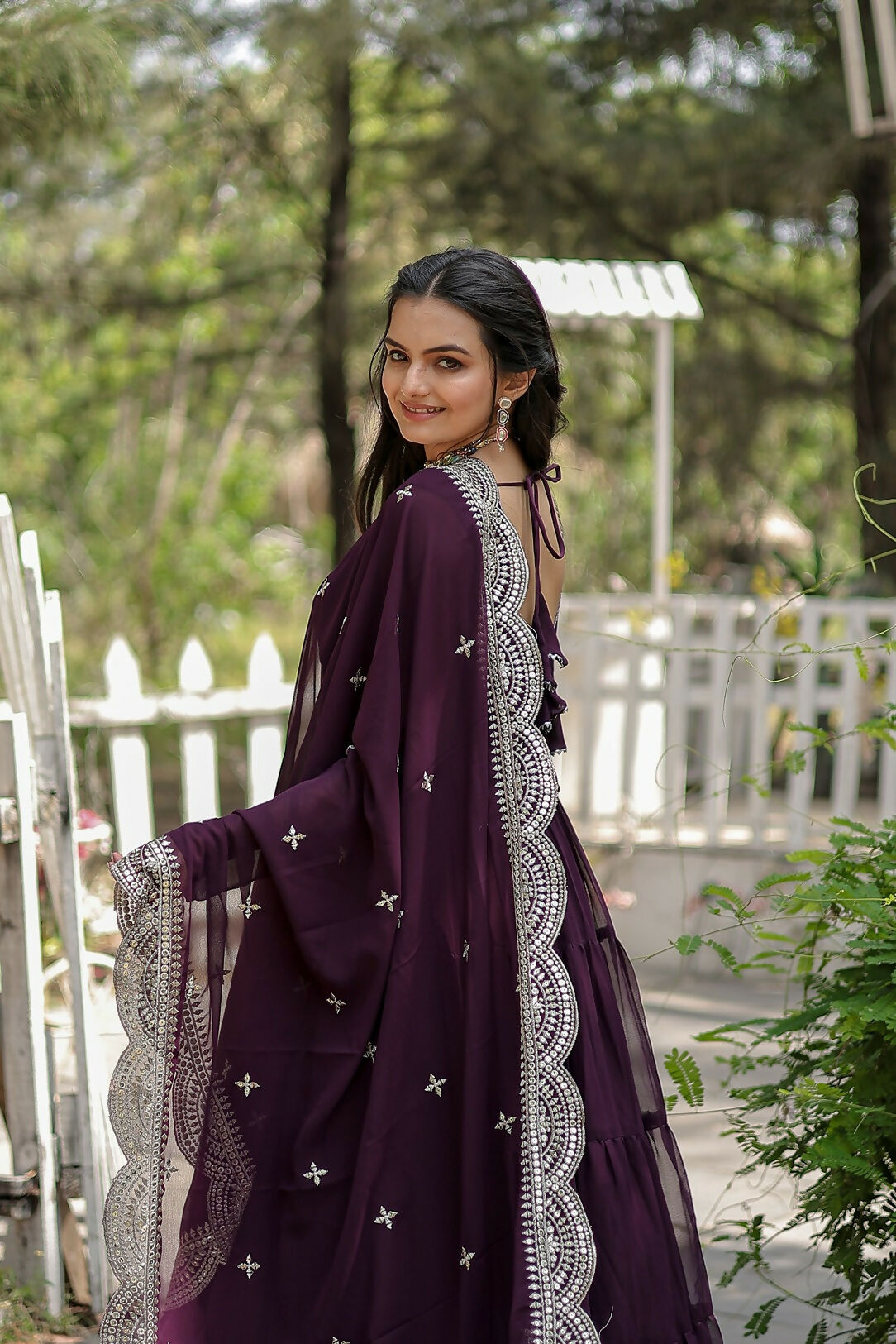 Joban Fashion Wine Georgette Sequence Embroidery Work Kurta Set - Distacart