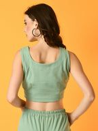 Myshka Women's Green Solid Top With Trousers