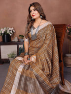 Anaita Coffee Weaving Linen Cotton Saree With Blouse - Distacart
