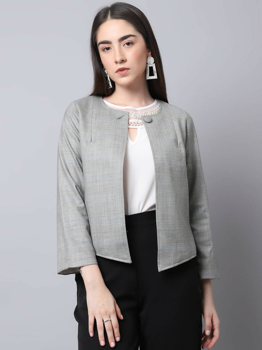 Even Apparels Grey Polywool Open Front Statement Women's Jacket (BF662)