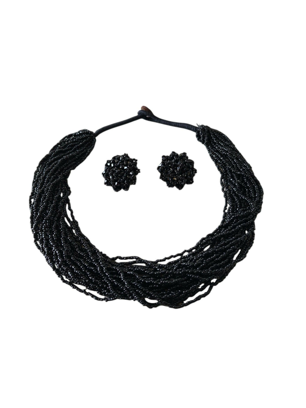 Inhanns Vibrant Handmade 20 Layers Beaded Necklace With Matching Earrings - Black