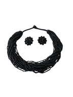 Inhanns Vibrant Handmade 20 Layers Beaded Necklace With Matching Earrings - Black