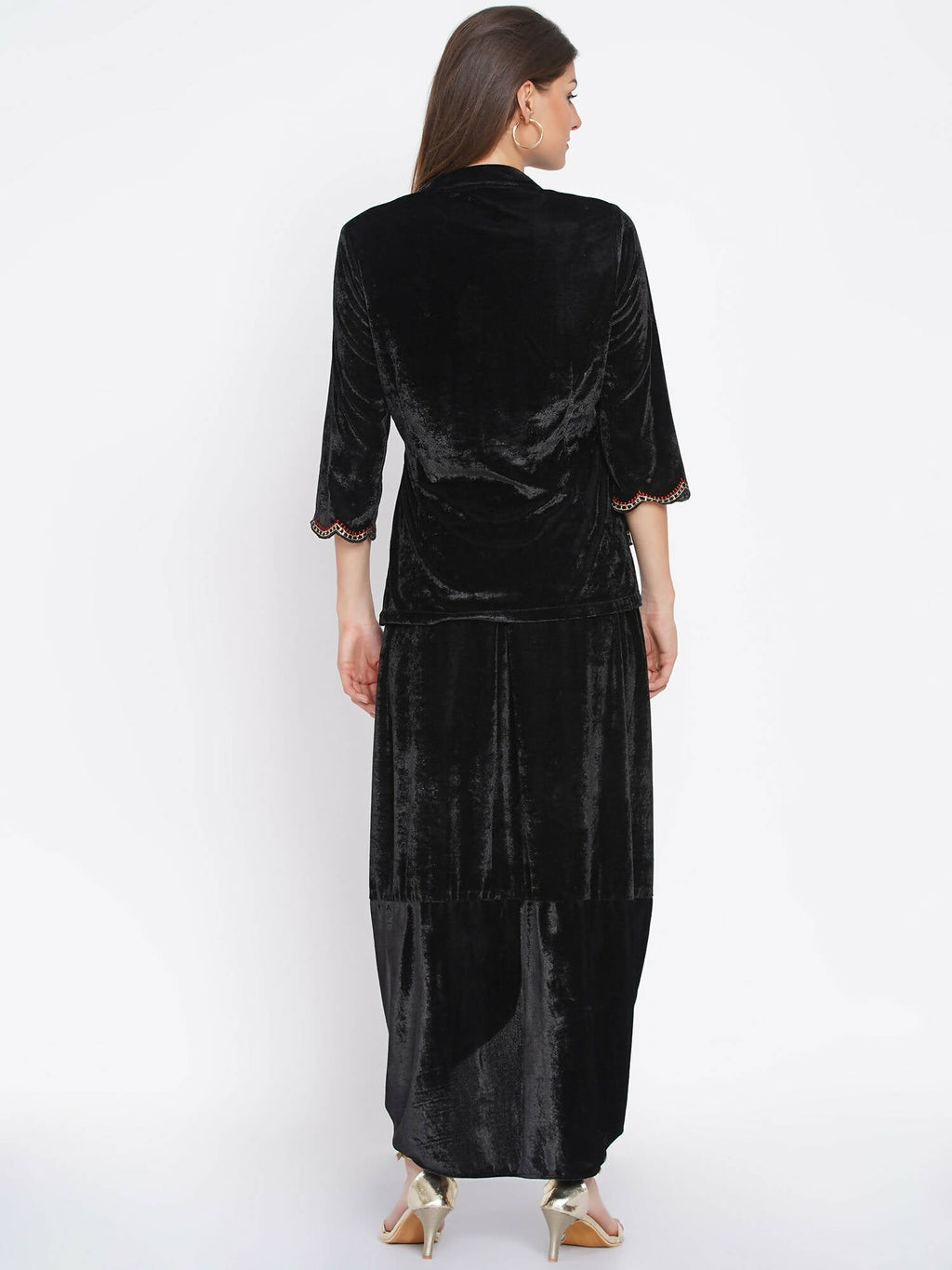 Women Republic Black Velvet Embroiderd Koti With Dhoti Pants - Distacart