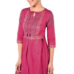 Aniyah Cotton Gold Print Flared Kurta Fuchsia (AN-163K)