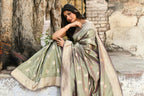 Joban Fashion Pea Green Pure Katan Pure Handloom Banarasi Silk Saree