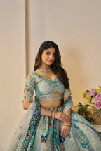 Kesar Fab Sky-Blue Banarasi Silk Embroidered Lehenga