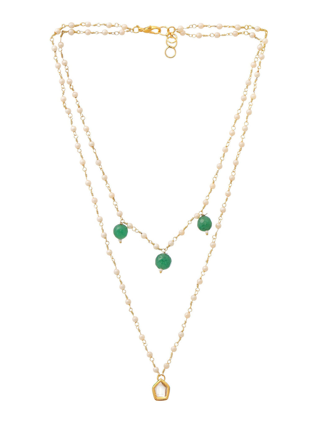 Ruby Raang Gold Kundan and Green Stone Layered Necklace