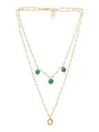 Ruby Raang Gold Kundan and Green Stone Layered Necklace
