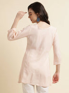 Peach Viscose Rayon Yoke Embroidered A-line Top - Tarini
