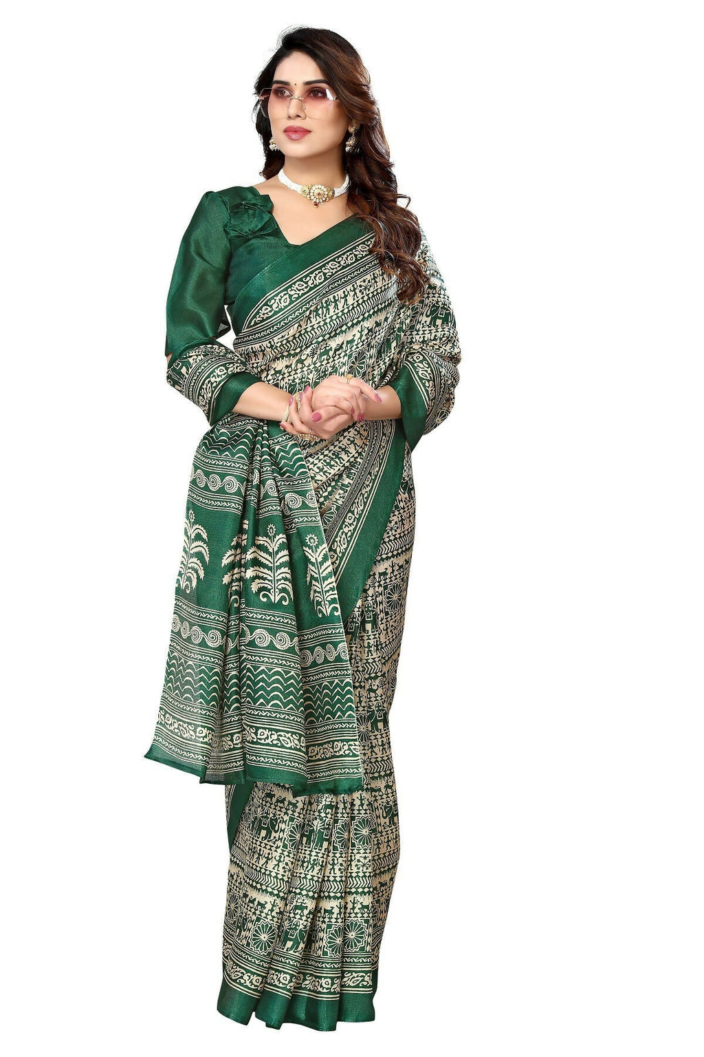 Vamika Green Printed Art Silk Saree