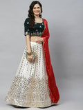White Georgette Paper Mirror Embroidery Work Lehenga Choli with Dupatta - Jivika