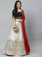 White Georgette Paper Mirror Embroidery Work Lehenga Choli with Dupatta - Jivika
