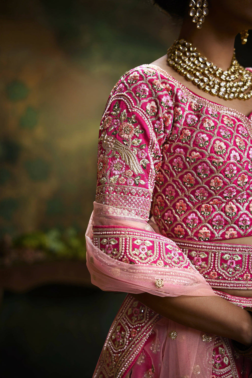 House of Panchhi Pink Pure Silk Moti & Zarkan heavy embroidery Lehenga choli & Dupatta