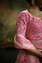 House of Panchhi Pink Pure Silk Moti & Zarkan heavy embroidery Lehenga choli & Dupatta
