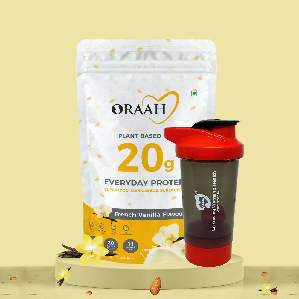 Oraah Plant Based Protein Powder Vanilla Flavor With Shaker